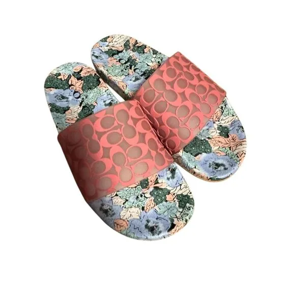 NWOT COACH Women's Floral Slide Sandals Multicolor Casual Summer Shoes S 9