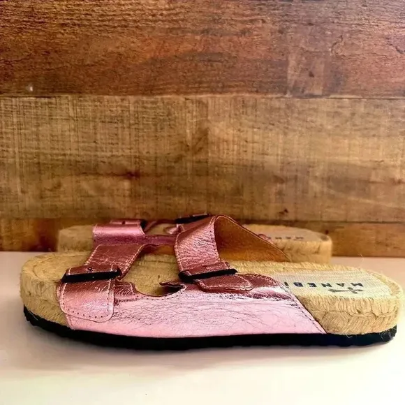 NWOT Manebi Nordic Metallic Leather Espadrille Slides