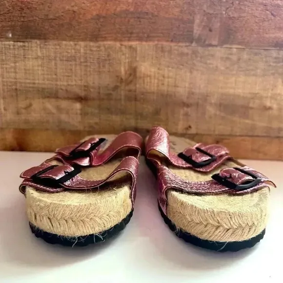 NWOT Manebi Nordic Metallic Leather Espadrille Slides