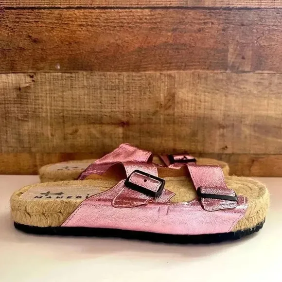NWOT Manebi Nordic Metallic Leather Espadrille Slides