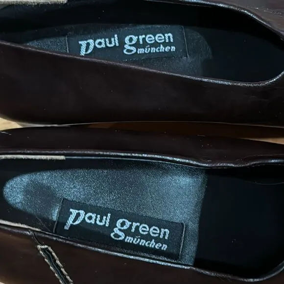 NWOT Paul Green Munchen Loafer Block Heels Square Toe Burgundy Leather Size 6.5