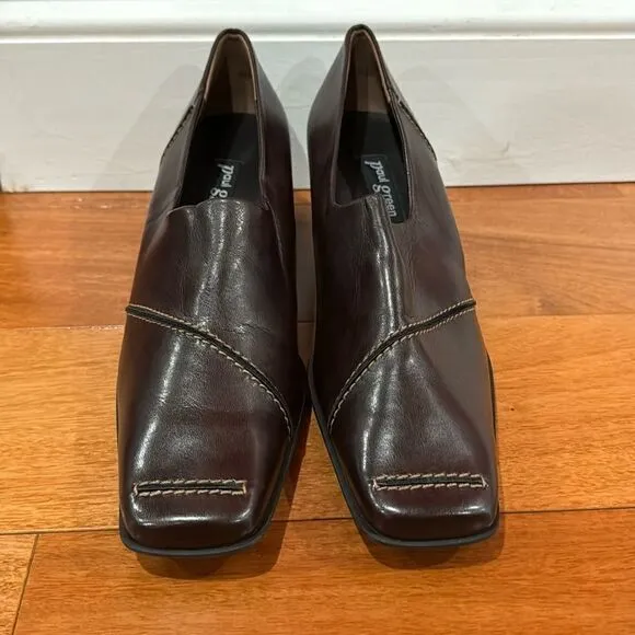 NWOT Paul Green Munchen Loafer Block Heels Square Toe Burgundy Leather Size 6.5