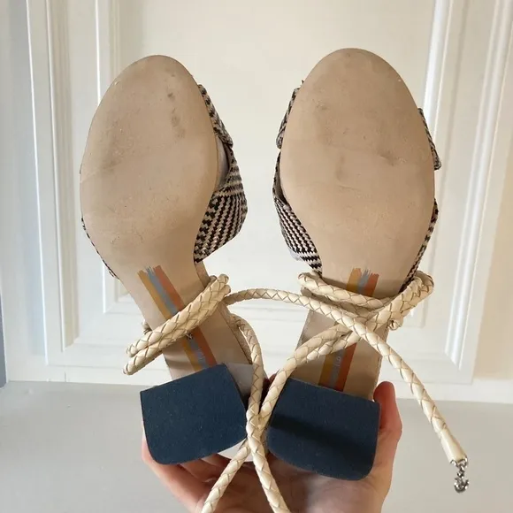 NWOT Sam Edelman Anthropologie Bodhi Black &amp; White Raffia Peep Toe Heels Sz 9