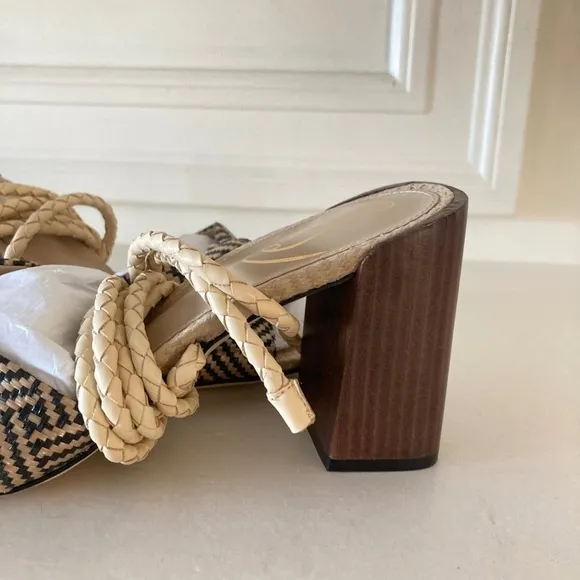 NWOT Sam Edelman Anthropologie Bodhi Black &amp; White Raffia Peep Toe Heels Sz 9