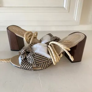 NWOT Sam Edelman Anthropologie Bodhi Black &amp; White Raffia Peep Toe Heels Sz 9