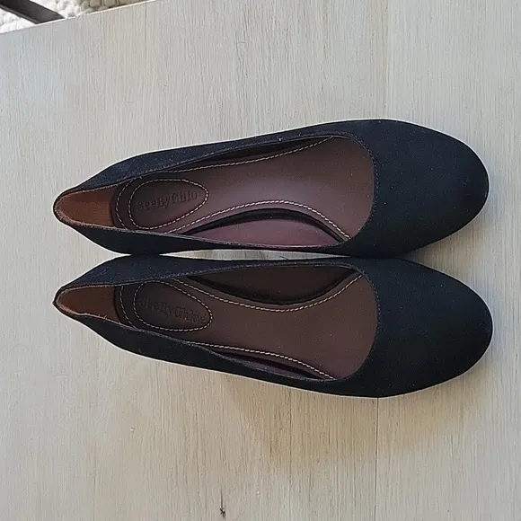 NWOT See by Chloe Black Suede Embroidered Block Heels