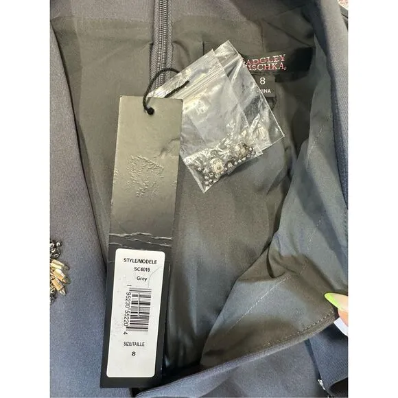 NWT BADGLEY MISCHKA Scuba Belted Sheath with Brooches Size US8 $550