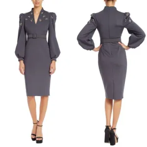 NWT BADGLEY MISCHKA Scuba Belted Sheath with Brooches Size US8 $550