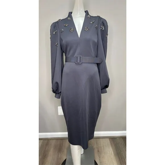 NWT BADGLEY MISCHKA Scuba Belted Sheath with Brooches Size US8 $550