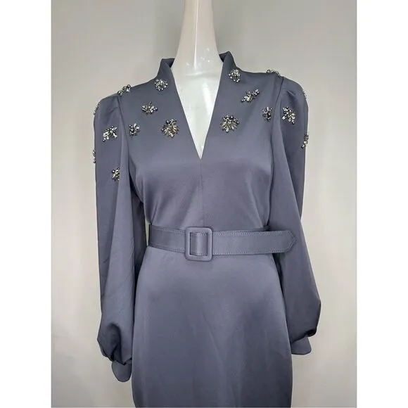 NWT BADGLEY MISCHKA Scuba Belted Sheath with Brooches Size US8 $550