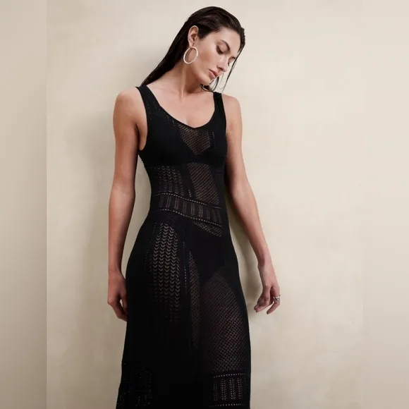 NWT! Banana Republic Women’s Black OPEN-STITCH LACE MAXI DRESS ⭐️