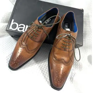 NWT! BAR III! GENUINE LEATHER ROYALE DARK TAN OXFORD LACE-UP MENS SHOES! SZ 8.5M