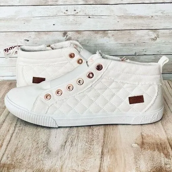 NWT Blowfish Malibu 11 Frazz White Quilted Mid-Hi Top Sneakers elastic easy on