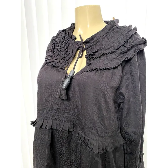 NWT Cleobella Black Briar Mini Dress Long Sleeve Jacquard V neck Cotton S