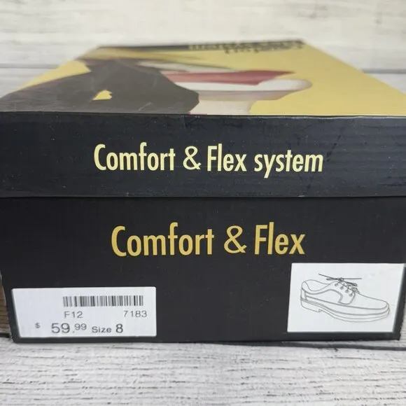 NWT Comfort &amp; Flex Man's Black Leather Oxfords Derby Style Size 8