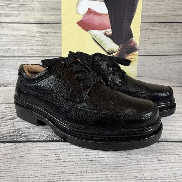 NWT Comfort &amp; Flex Man's Black Leather Oxfords Derby Style Size 8
