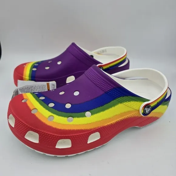 NWT Crocs Classic Rainbow Dye Clogs, Men's 10 / Women's 12 ~ Pride Sandals ~