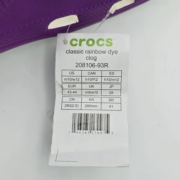 NWT Crocs Classic Rainbow Dye Clogs, Men's 10 / Women's 12 ~ Pride Sandals ~