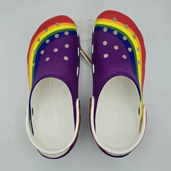 NWT Crocs Classic Rainbow Dye Clogs, Men's 10 / Women's 12 ~ Pride Sandals ~