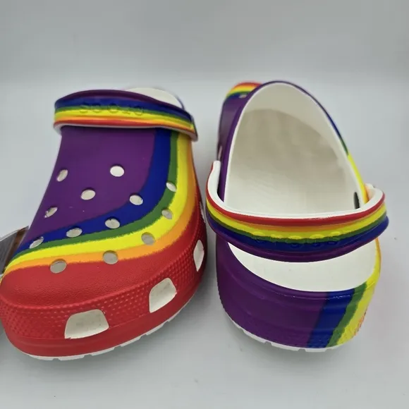 NWT Crocs Classic Rainbow Dye Clogs, Men's 10 / Women's 12 ~ Pride Sandals ~