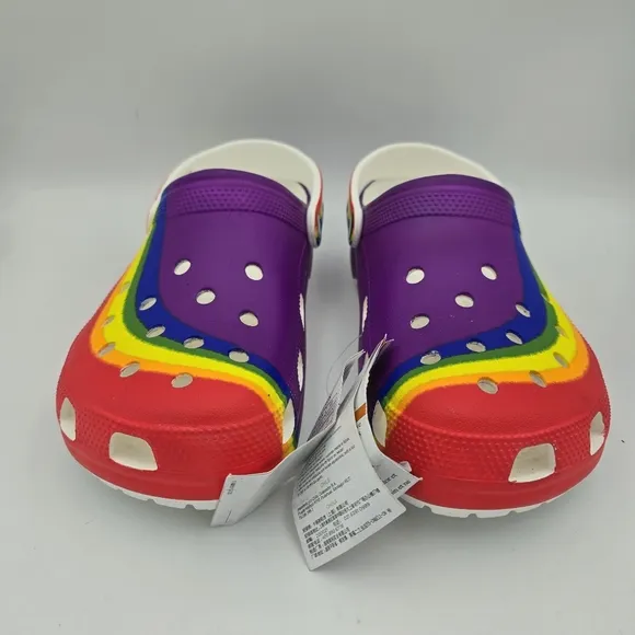 NWT Crocs Classic Rainbow Dye Clogs, Men's 10 / Women's 12 ~ Pride Sandals ~