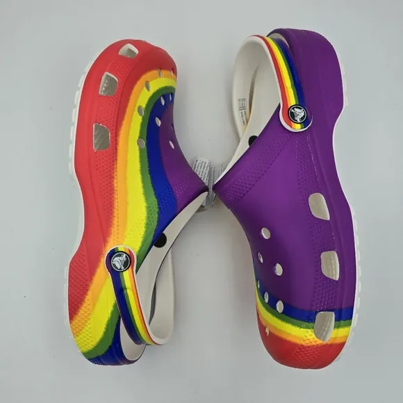 NWT Crocs Classic Rainbow Dye Clogs, Men's 10 / Women's 12 ~ Pride Sandals ~