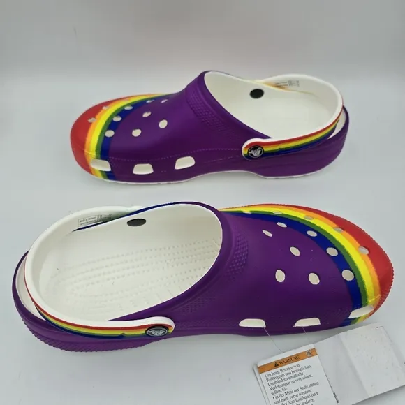 NWT Crocs Classic Rainbow Dye Clogs, Men's 10 / Women's 12 ~ Pride Sandals ~