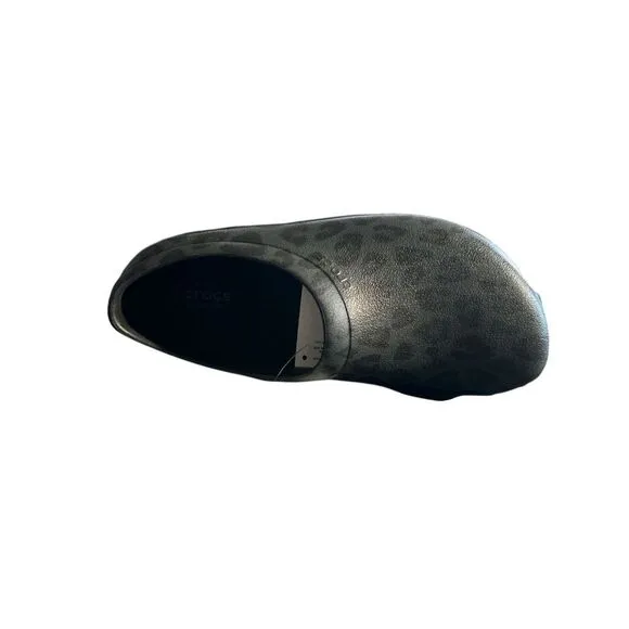 NWT Crocs Neria Pro II Graphic Casual Work Clog Black/Leopard - Slip Resistance