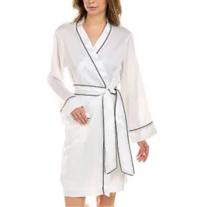 NWT!  Ettitude Sateen Robe in Cloud‎ (white with black piping) Size Large