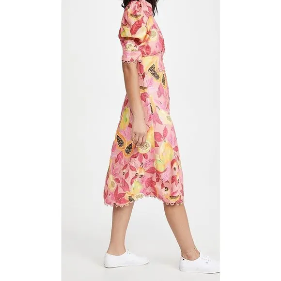 NWT FARM Rio Pink Papaya Salad Button Down Midi Dress