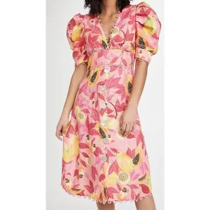 NWT FARM Rio Pink Papaya Salad Button Down Midi Dress