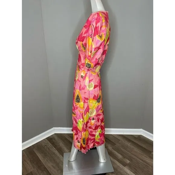 NWT FARM Rio Pink Papaya Salad Button Down Midi Dress