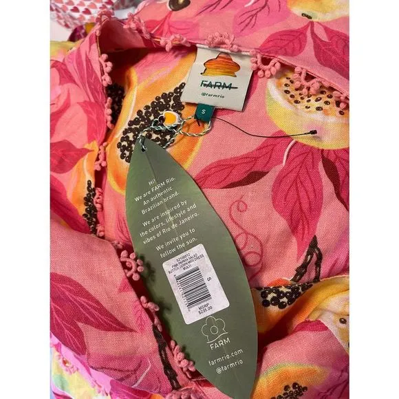 NWT FARM Rio Pink Papaya Salad Button Down Midi Dress