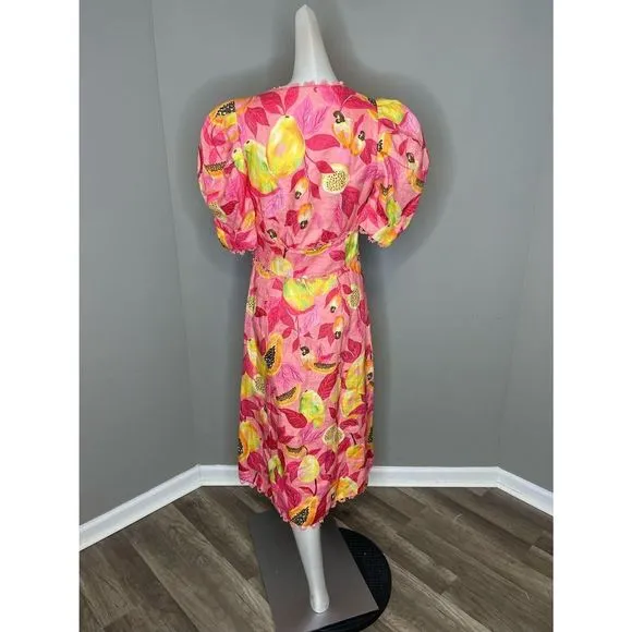 NWT FARM Rio Pink Papaya Salad Button Down Midi Dress