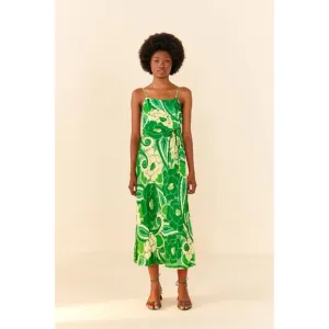 NWT Farm Rio Tropical Groove Circle Cut-Out Midi Dress in Green Floral Print