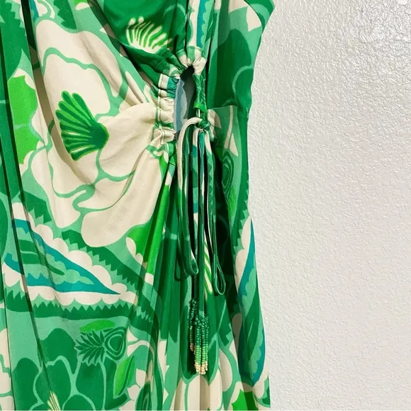 NWT Farm Rio Tropical Groove Circle Cut-Out Midi Dress in Green Floral Print