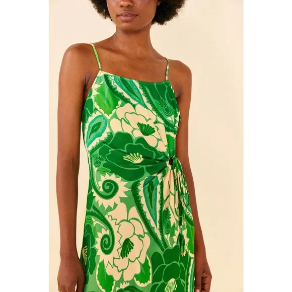 NWT Farm Rio Tropical Groove Circle Cut-Out Midi Dress in Green Floral Print