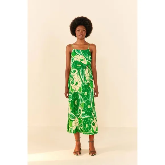 NWT Farm Rio Tropical Groove Circle Cut-Out Midi Dress in Green Floral Print