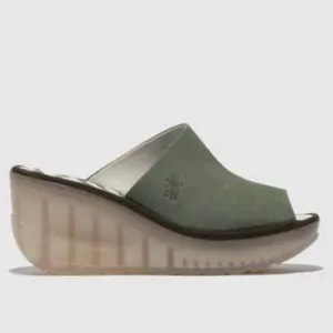 NWT Fly London Jade Green Wedge Slides