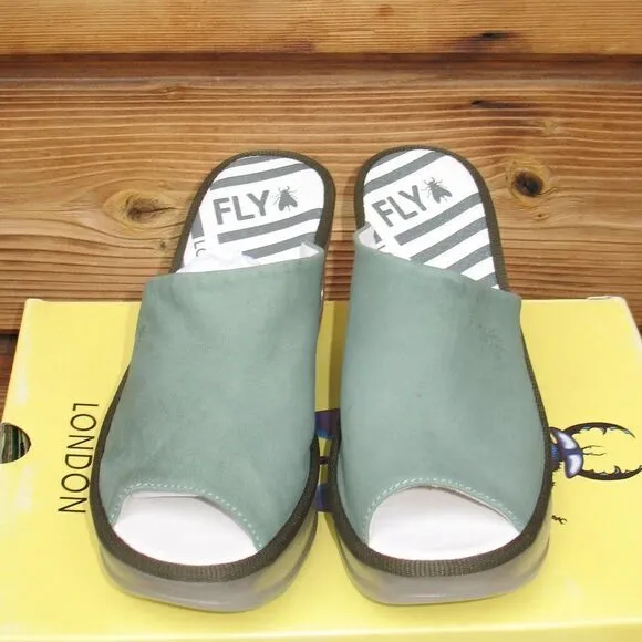 NWT Fly London Jade Green Wedge Slides