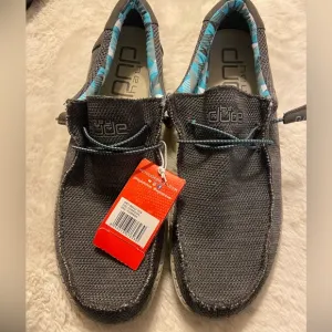 NWT Hey Dude grey/blue men’s Wally Sox Comfortable &amp; Light-Weight Loafer size 14