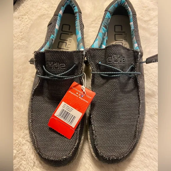 NWT Hey Dude grey/blue men’s Wally Sox Comfortable &amp; Light-Weight Loafer size 14