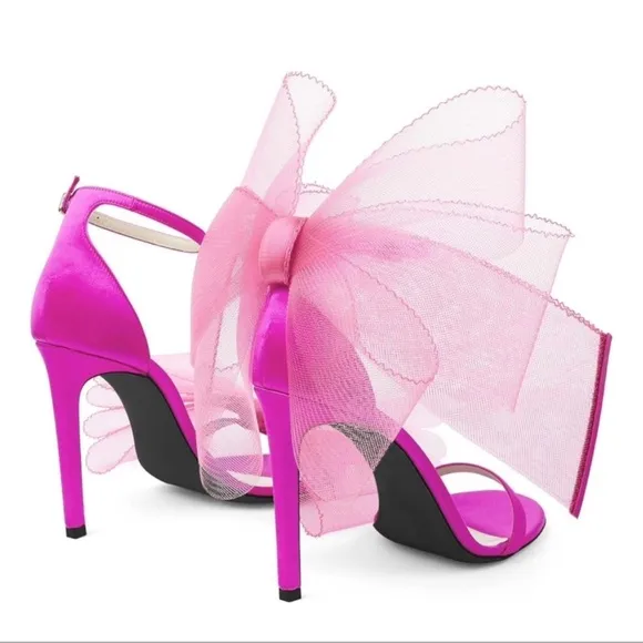 NWT Hot Pink Open Toe Bow Stiletto Heels 7