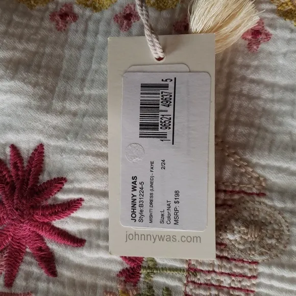 NWT Johnny Was Women's  Mishti Dress Faye Natural Large L