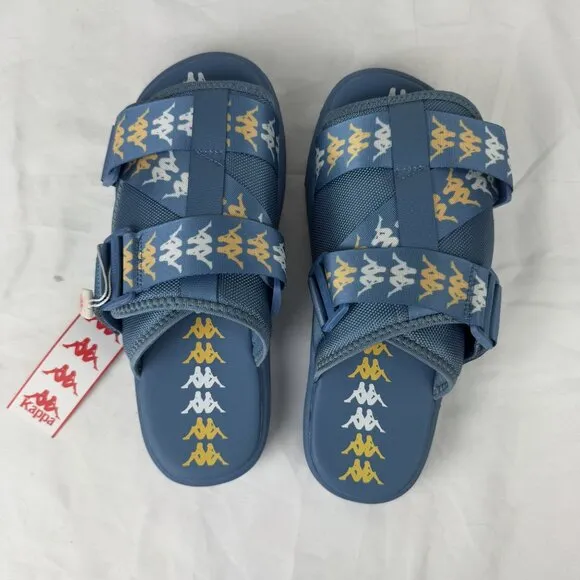 NWT Kappa 222 banda Mitel 7 Slides Unisex Blue Padded Sport Sandals Mens 9