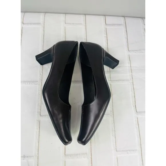 NWT Lifestride Carrie brown leather square toe pumps heels size 9