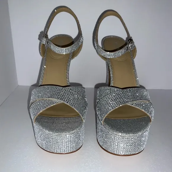 NWT Michael Kors • Leona Platform Heels (silver rhinestones)