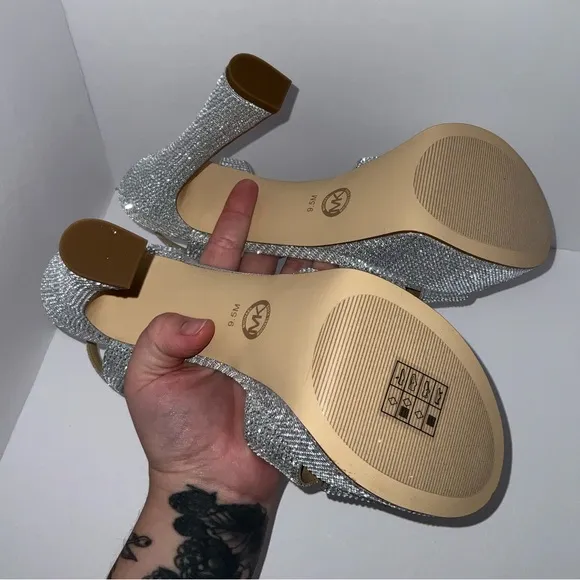 NWT Michael Kors • Leona Platform Heels (silver rhinestones)
