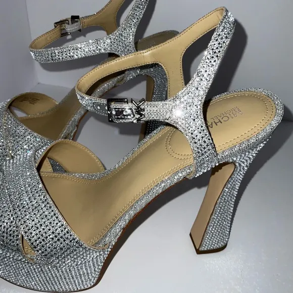NWT Michael Kors • Leona Platform Heels (silver rhinestones)