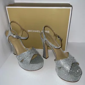 NWT Michael Kors • Leona Platform Heels (silver rhinestones)